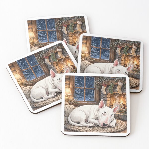 Item preview, Sleeping Bull Terrier by Fireplace Cozy Winter Cabin Dog designed and sold by LunaAdventurer.