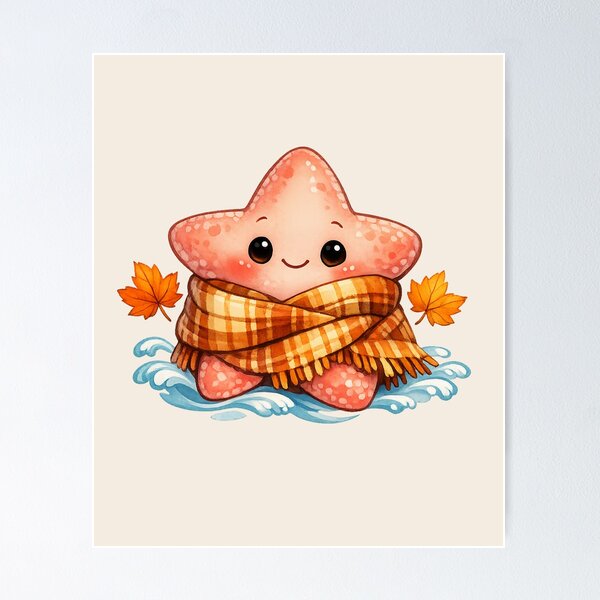 Item preview, Cozy Starfish Wrapped in Scarf - Cute Autumn Marine Art designed and sold by DariaCraft.