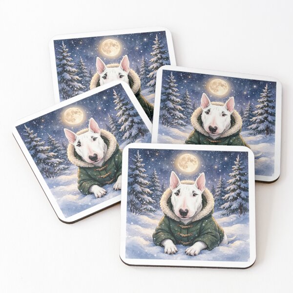 Item preview, Bull Terrier in Winter Coat Under Full Moon Solstice Night designed and sold by LunaAdventurer.