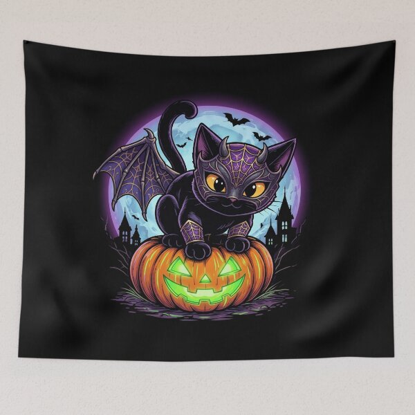 Item preview, Black Bat Cat Halloween Spooky Gothic Fantasy Pumpkin  designed and sold by Retro Whiskers.