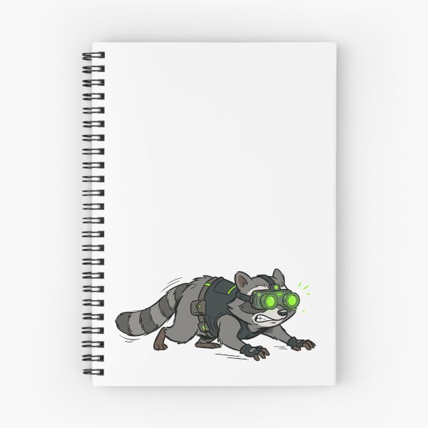 Item preview, A raccoon in tactical gear and glowing green night-vision goggles crawls stealthily on its belly. designed and sold by ElegantOutlines.