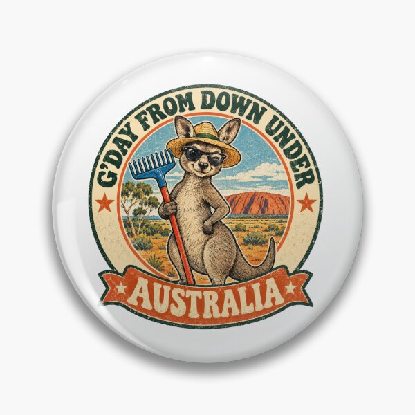 Item preview, G'day From Down Under Australia Funny Kangaroo with Sunglasses Uluru Outback Retro Badge designed and sold by Yellowriversss.