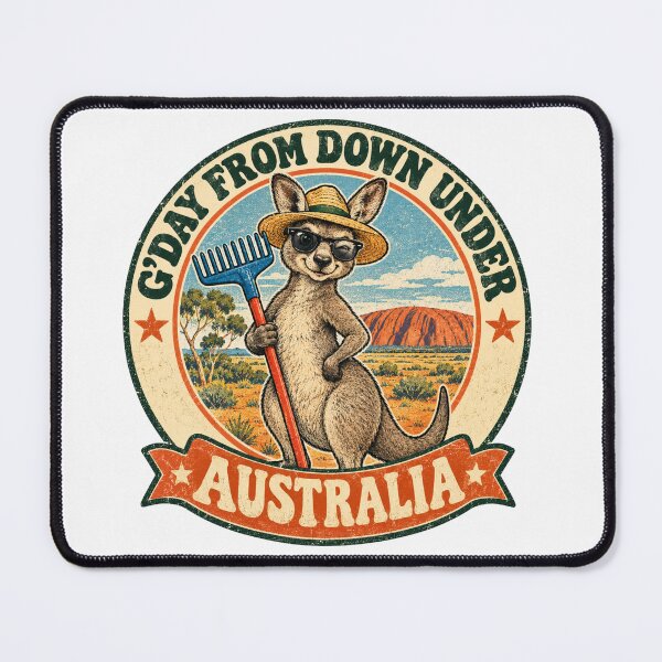 Item preview, G'day From Down Under Australia Funny Kangaroo with Sunglasses Uluru Outback Retro Badge designed and sold by Yellowriversss.