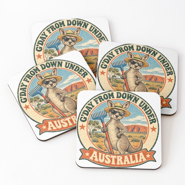 Item preview, G'day From Down Under Australia Funny Kangaroo with Sunglasses Uluru Outback Retro Badge designed and sold by Yellowriversss.