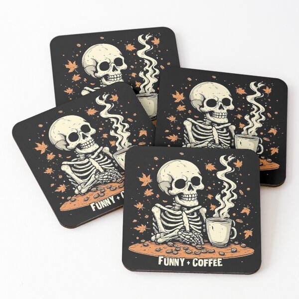 Item preview, Skeleton Coffee Lover - Spooky Autumn Leaves Halloween Art designed and sold by emiliacreations.