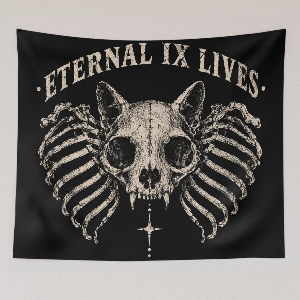 Item preview, Eternal Nine Lives Cat Skull with Ribcage Wings Skeleton Cat Gothic Dark Art Memento Mori designed and sold by Yellowriversss.