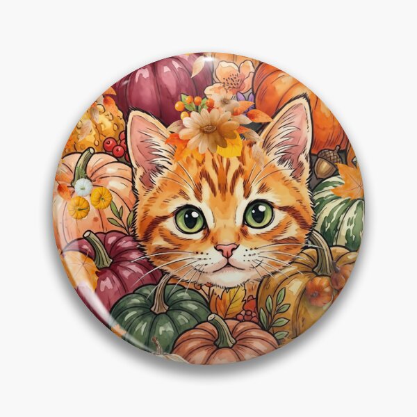 Item preview, Sweet Thanksgiving Orange Cat in Pumpkin Patch  designed and sold by VibranPalette.