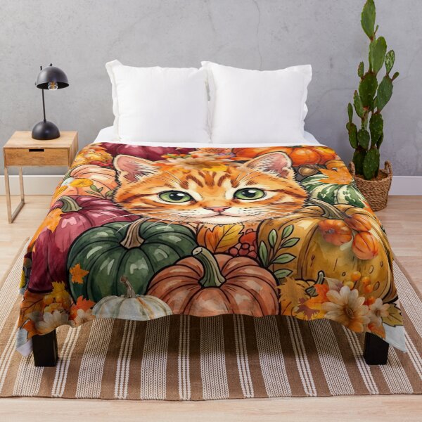 Item preview, Sweet Thanksgiving Orange Cat in Pumpkin Patch  designed and sold by VibranPalette.