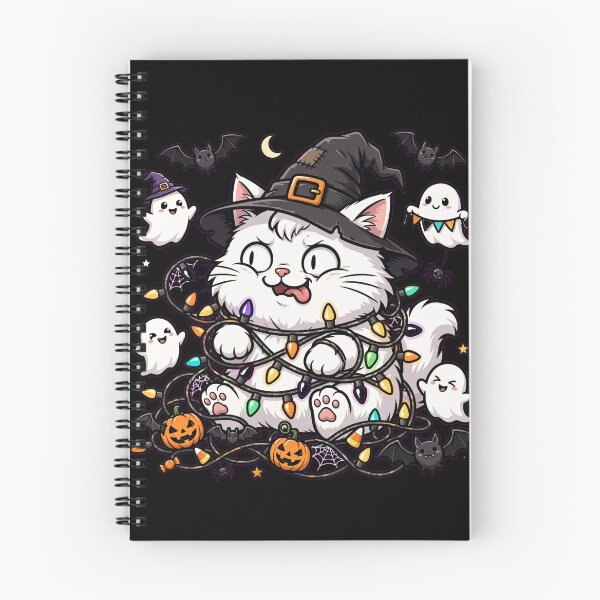 Item preview, Funny Halloween Cat Tangled in Christmas Lights - Cute Spooky Cat - Ghost and Pumpkin Lights designed and sold by Aisha Reda.