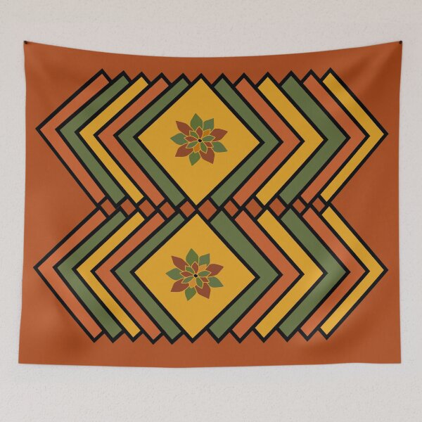 Item preview, Retro Earth Toned Geometric Flower Chevron Lattice designed and sold by IammeemmaI.