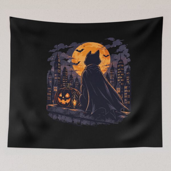 Item preview, Bat Cat Halloween Black Cat Batman Parody Gotham City designed and sold by Retro Whiskers.