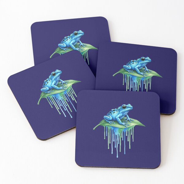 Item preview, Blue Poison Dart Frog Watercolor Dripping Leaf Illustration designed and sold by Exquisite Design Studio „Paculówka”.