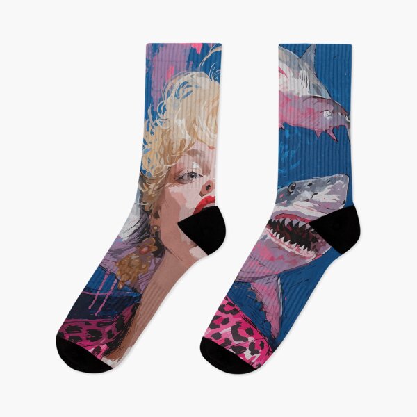 Item preview, Vibrant Pop Art Woman with Swimming Sharks designed and sold by vibescreations6.