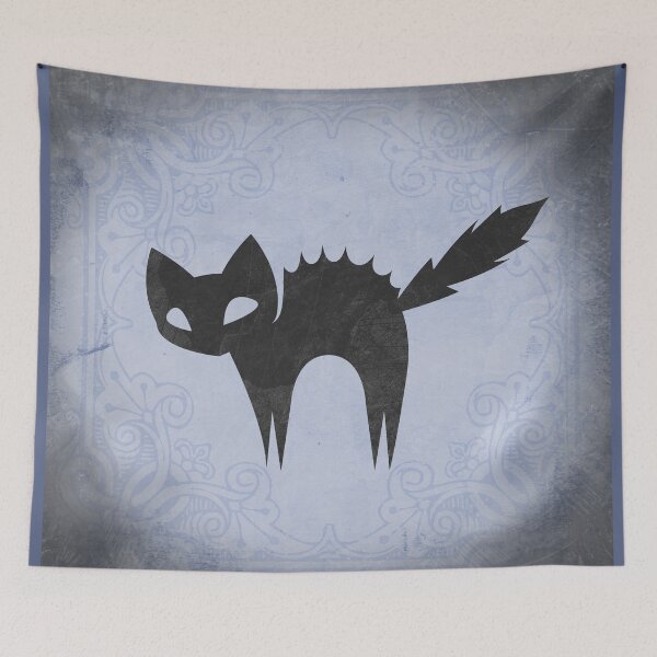 Item preview, A Spooky Arched Black Cat Jagged Silhouette in Blue designed and sold by Ghoul Enterprises.