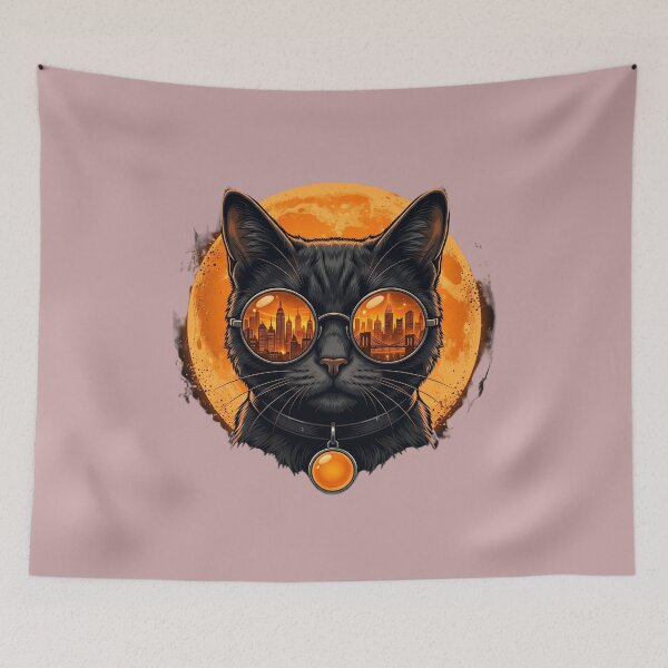 Item preview, Cool Black Cat NYC City Reflection Sunglasses Halloween Moon designed and sold by Retro Whiskers.