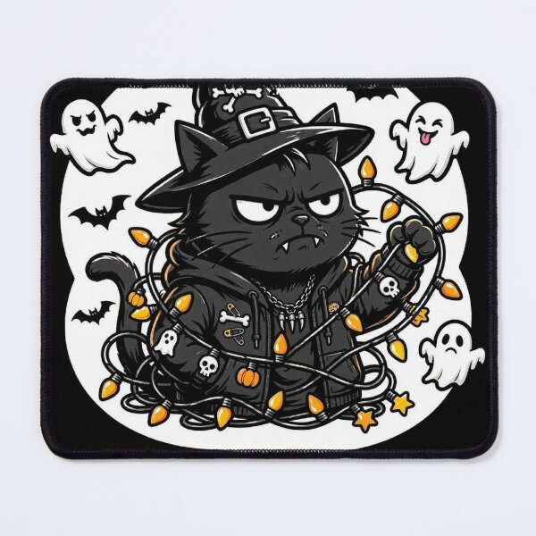 Item preview, Grumpy Black Cat Tangled in Halloween Lights - Funny Gothic Witch Cat - Speech Bubble designed and sold by Aisha Reda.