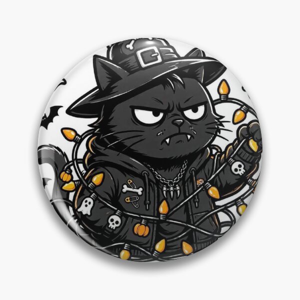 Item preview, Grumpy Black Cat Tangled in Halloween Lights - Funny Gothic Witch Cat - Speech Bubble designed and sold by Aisha Reda.