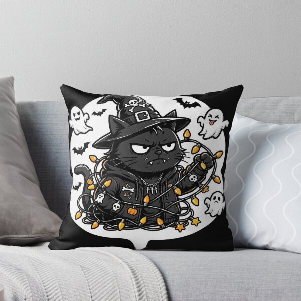 Item preview, Grumpy Black Cat Tangled in Halloween Lights - Funny Gothic Witch Cat - Speech Bubble designed and sold by Aisha Reda.