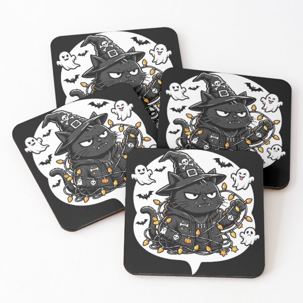 Item preview, Grumpy Black Cat Tangled in Halloween Lights - Funny Gothic Witch Cat - Speech Bubble designed and sold by Aisha Reda.