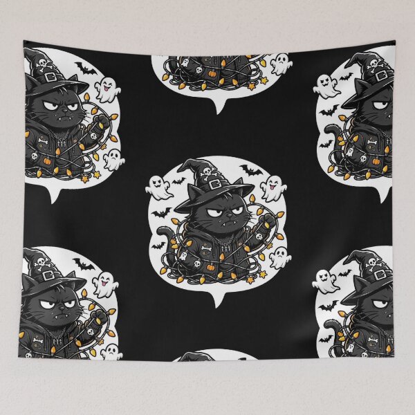 Item preview, Grumpy Black Cat Tangled in Halloween Lights - Funny Gothic Witch Cat - Speech Bubble designed and sold by Aisha Reda.