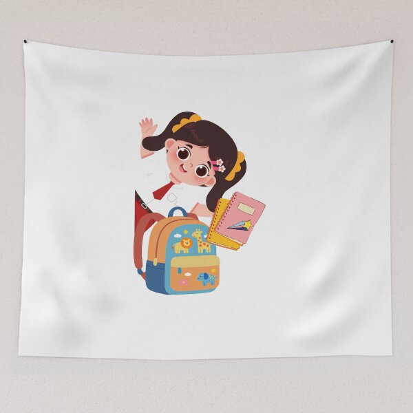 Item preview, Cute School Girl Waving Backpack Notebooks Student Sticker designed and sold by Esraa-Arts.