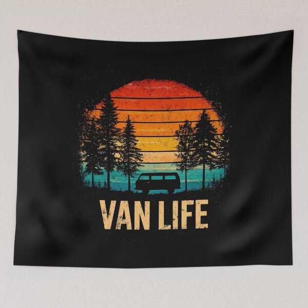 Item preview, Vintage Camper Van Camping Retro Sunset Pine Forest designed and sold by D-Oles-Mercher.