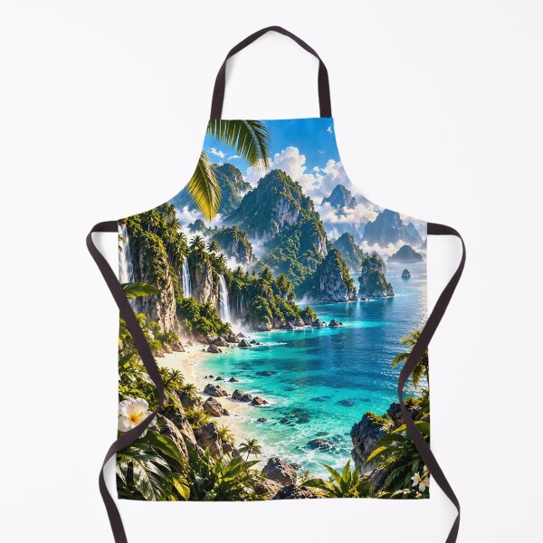 Item preview, Tropical White Plumeria Paradise Turquoise Ocean Waterfalls designed and sold by IRON SIREN.