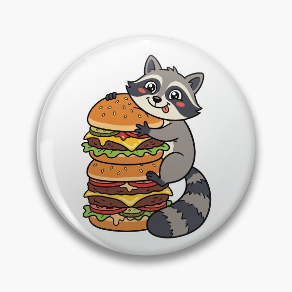 Item preview, A cute raccoon hugs a giant multi-layer cheeseburger, showcasing its playful and affectionate nature designed and sold by ElegantOutlines.