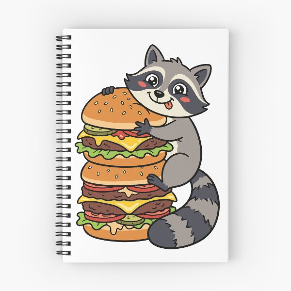 Item preview, A cute raccoon hugs a giant multi-layer cheeseburger, showcasing its playful and affectionate nature designed and sold by ElegantOutlines.