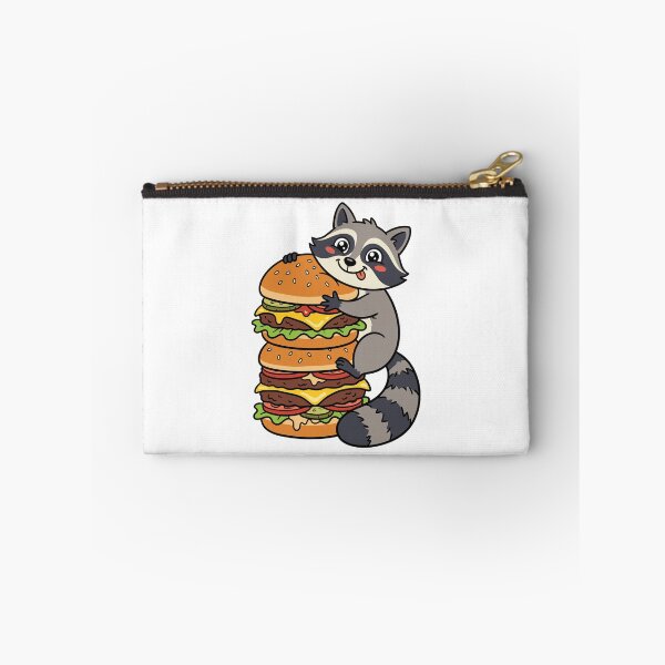 Item preview, A cute raccoon hugs a giant multi-layer cheeseburger, showcasing its playful and affectionate nature designed and sold by ElegantOutlines.