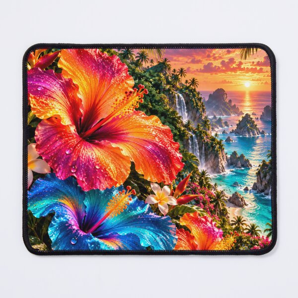 Item preview, Colorful Tropical Hibiscus Flowers Sunset Ocean Paradise designed and sold by IRON SIREN.