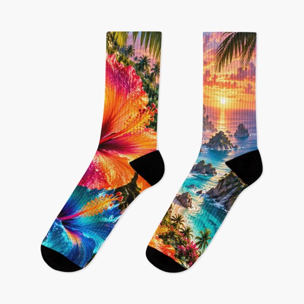 Item preview, Colorful Tropical Hibiscus Flowers Sunset Ocean Paradise designed and sold by IRON SIREN.