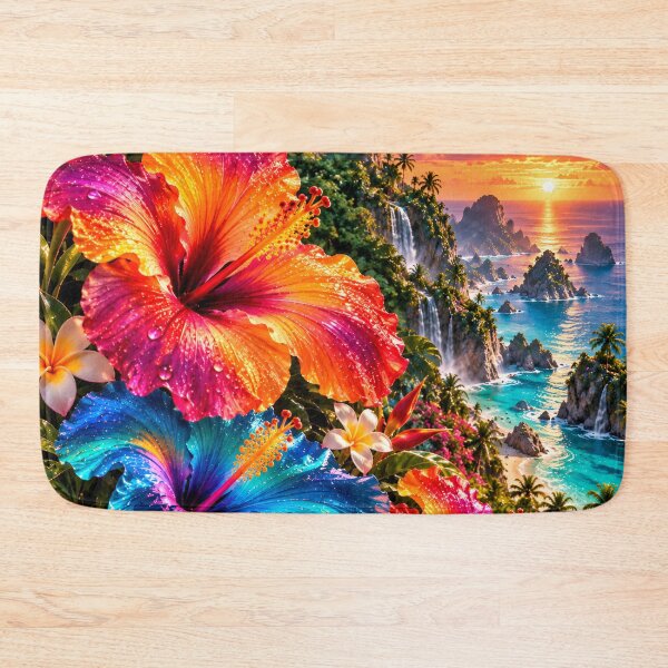 Item preview, Colorful Tropical Hibiscus Flowers Sunset Ocean Paradise designed and sold by IRON SIREN.