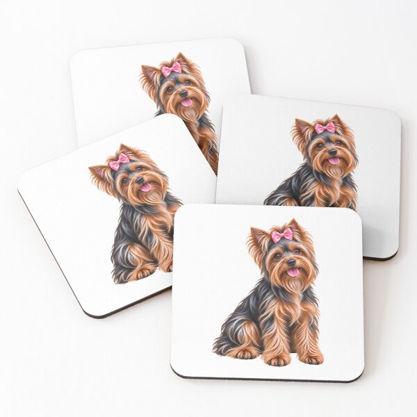 Item preview, Girl Yorkshire terrier dog blue and tan pink bow designed and sold by BackgroundND.