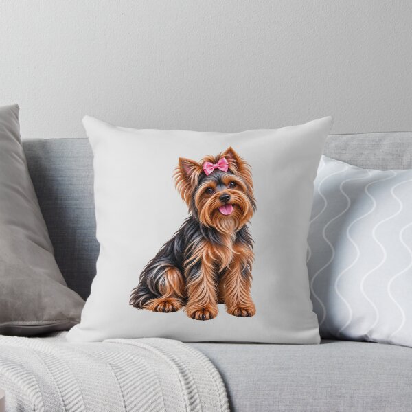 Item preview, Girl Yorkshire terrier dog blue and tan pink bow designed and sold by BackgroundND.