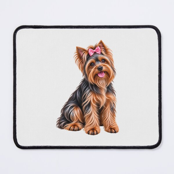 Item preview, Girl Yorkshire terrier dog blue and tan pink bow designed and sold by BackgroundND.