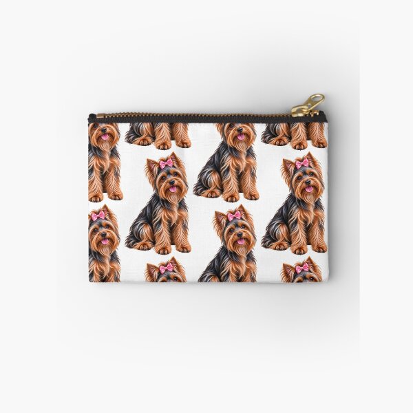 Item preview, Girl Yorkshire terrier dog blue and tan pink bow designed and sold by BackgroundND.