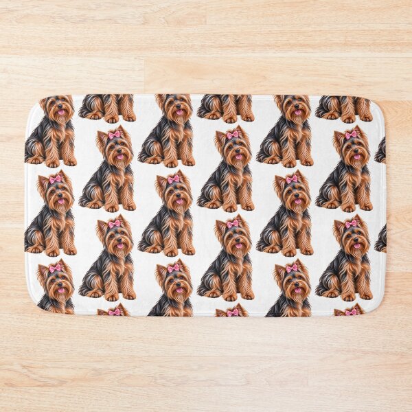 Item preview, Girl Yorkshire terrier dog blue and tan pink bow designed and sold by BackgroundND.
