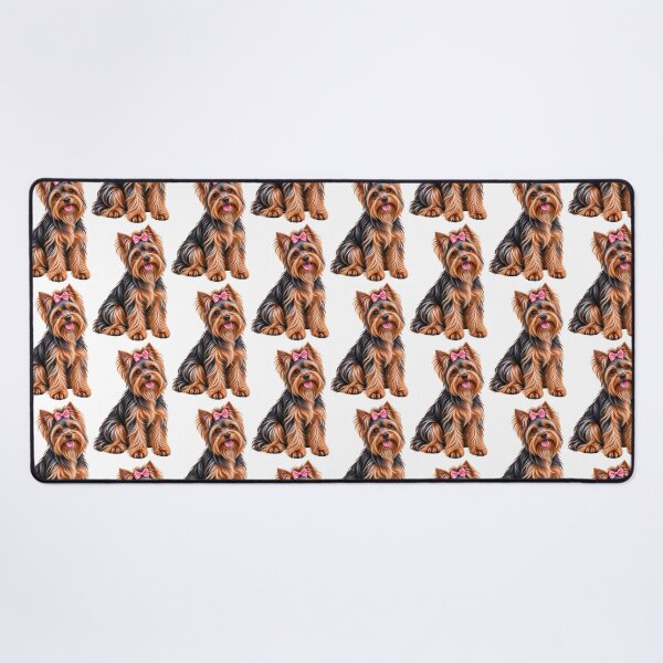Item preview, Girl Yorkshire terrier dog blue and tan pink bow designed and sold by BackgroundND.