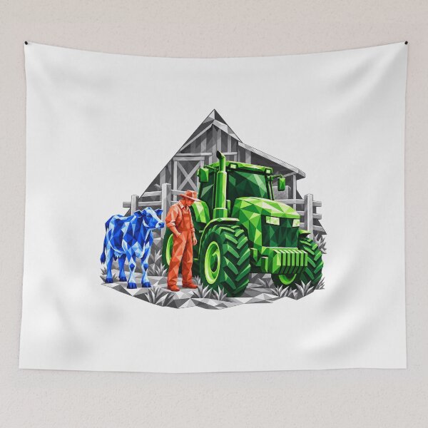 Item preview, Green tractor with farmer and blue cow designed and sold by danart7.