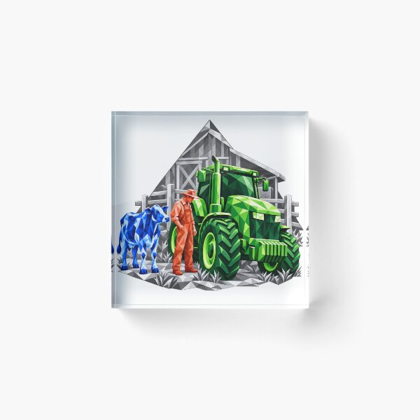 Item preview, Green tractor with farmer and blue cow designed and sold by danart7.