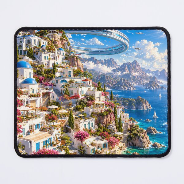 Item preview, Futuristic Greek Village Turquoise Sea Mediterranean Paradise designed and sold by IRON SIREN.
