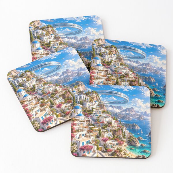 Item preview, Futuristic Greek Village Turquoise Sea Mediterranean Paradise designed and sold by IRON SIREN.