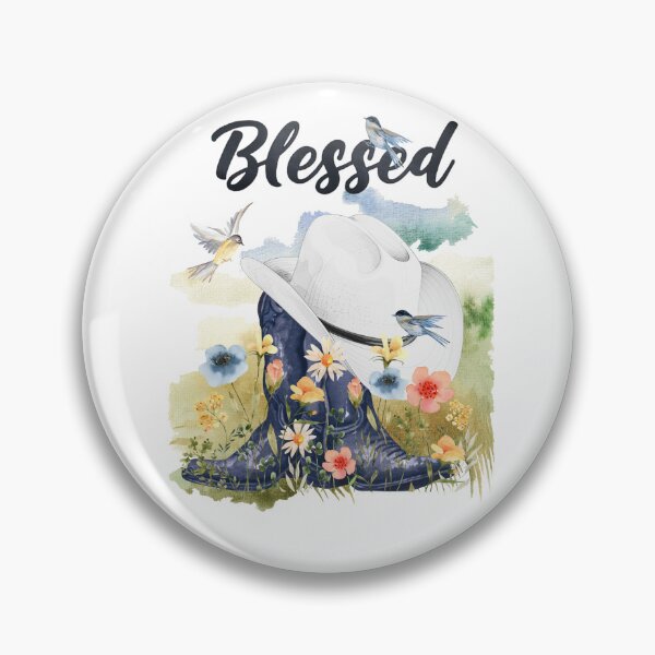 Item preview, Blessed with Cowboy Boots/Hat, Wildflowers, Birds & Meadow Background designed and sold by JeweledDesigns.