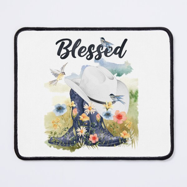 Item preview, Blessed with Cowboy Boots/Hat, Wildflowers, Birds & Meadow Background designed and sold by JeweledDesigns.
