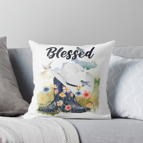 Item preview, Blessed with Cowboy Boots/Hat, Wildflowers, Birds & Meadow Background designed and sold by JeweledDesigns.