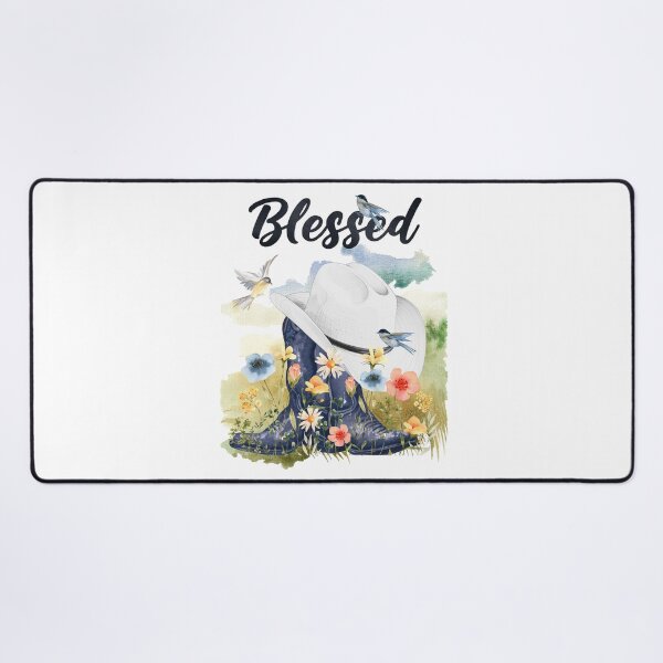 Item preview, Blessed with Cowboy Boots/Hat, Wildflowers, Birds & Meadow Background designed and sold by JeweledDesigns.