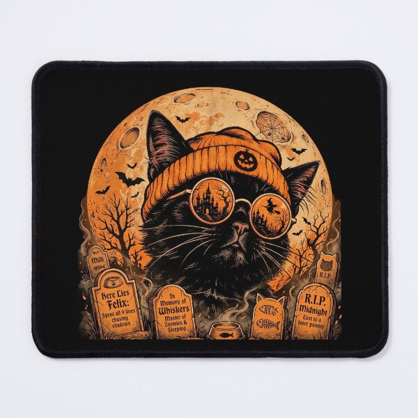 Item preview, Cat Graveyard Halloween Black Cat Tombstones Vintage Art designed and sold by Retro Whiskers.