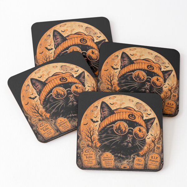 Item preview, Cat Graveyard Halloween Black Cat Tombstones Vintage Art designed and sold by Retro Whiskers.