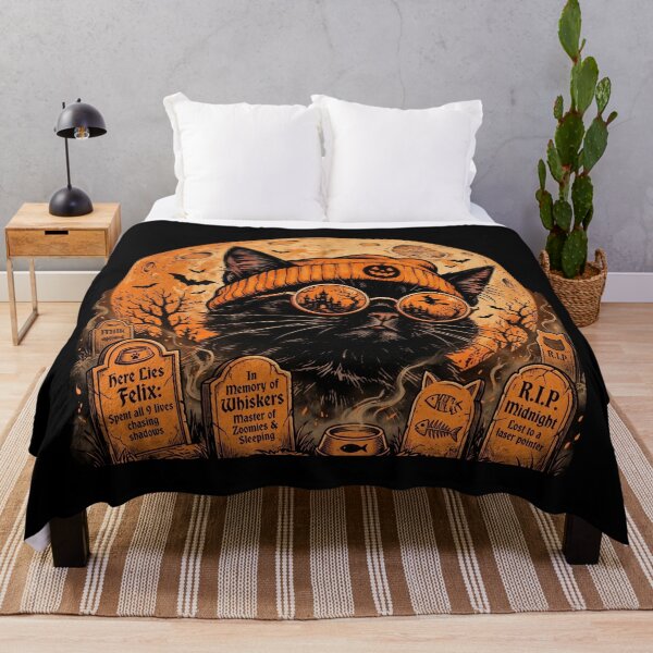 Item preview, Cat Graveyard Halloween Black Cat Tombstones Vintage Art designed and sold by Retro Whiskers.